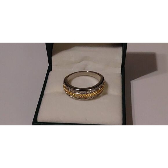 Beautiful 1 Ct. Two-Tone Pave Diamond Simulant Wedding/Anniversary Band Ring #9 - Picture 3 of 4